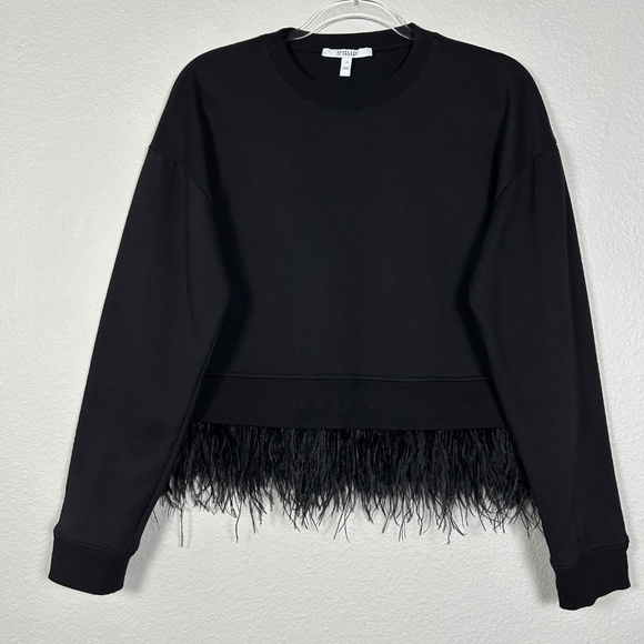 Derek Lam 10 Crosby size L black sweatshirt ostrich feather hem artsy cotton - Picture 3 of 12